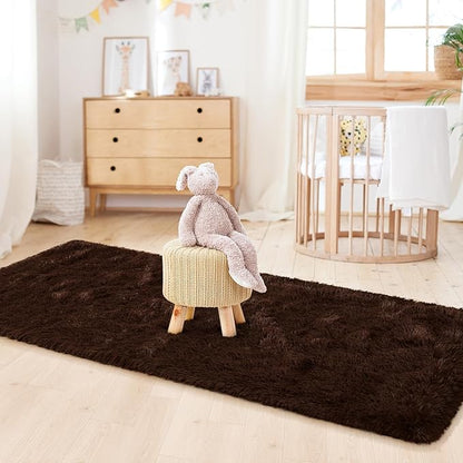 LOCHAS Ultra Soft Indoor Modern Area Rugs 2x6, Fluffy Living Room Carpets for Children Bedroom Home Decor Nursery Rug, Brown