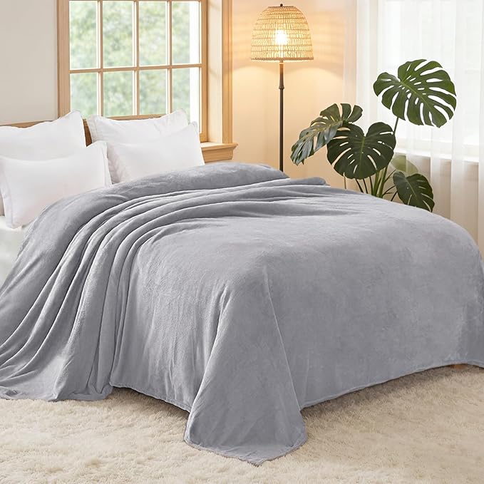 Exclusivo Mezcla Fleece Blanket Twin Size for Bed, Super Soft and Warm, All Season, Cozy, Plush, Lightweight, 90x66 Inches, Light Grey