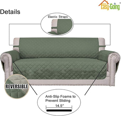 Easy-Going Sofa Slipcover Reversible Loveseat Sofa Cover Couch Cover for 2 Cushion Couch Furniture Protector with Elastic Straps for Pets Kids Dog Cat (Oversized Loveseat, Greyish Green/Beige)