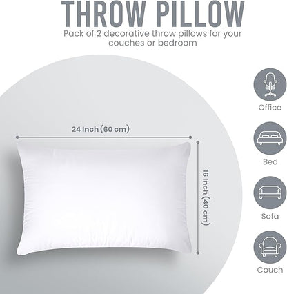 Utopia Bedding 16x24 Pillow Inserts, Set of 2, White – Indoor Decorative Throw Pillows for Bed, Sofa & Couch – Soft, Supportive & Fluffy Cushion Inserts