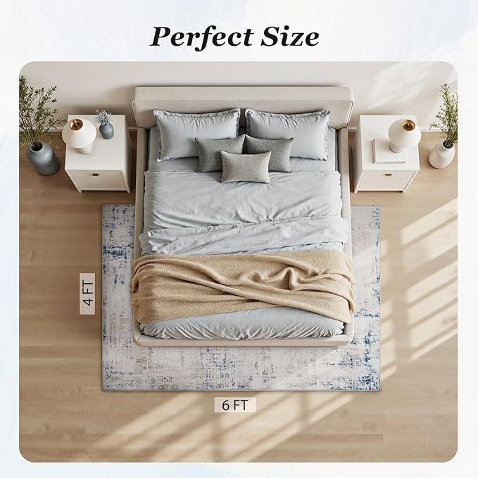 4 x 6 Area Rugs for Living Room, Machine Washable Non Slip Rug Ultra Soft Low Pile Indoor Carpet Modern Abstract Rugs for Bedroom Office Room Dining Room Beside, Blue/Grey