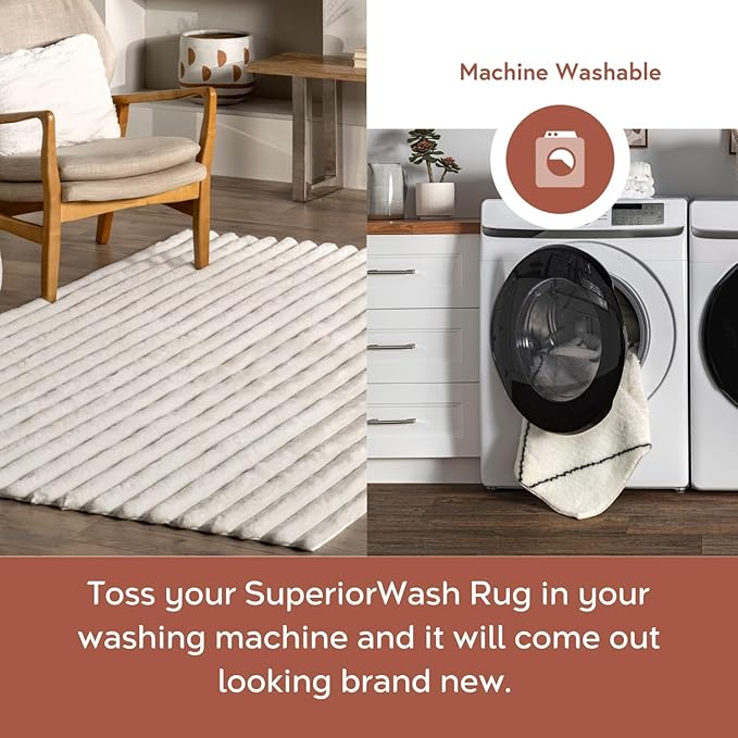 Nuloom SuperiorWash Collection Kai Off-White, 5' Round, Fluffy and Cozy, High Traffic, Stain Resistant, Easy Clean, Durable Washable Area Rug for Bedroom, Living Room, Dining, Den, Foyer, Entryway