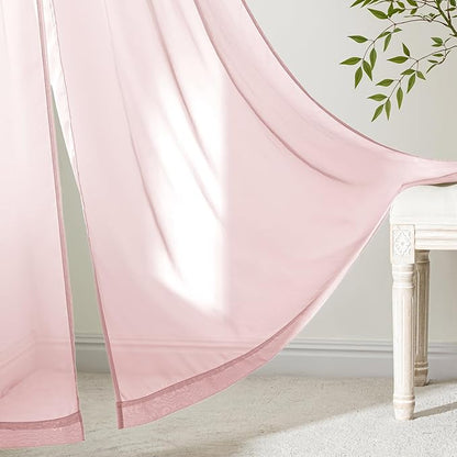 MIULEE Blush Pink Sheer Curtains 108 Inches Long, 4 Panels Set, Light Filtering Rod Pocket Voile Drapes for Living Room and Bedroom, Airy Soft Fabric Window Treatments, 42 x 108 Inches