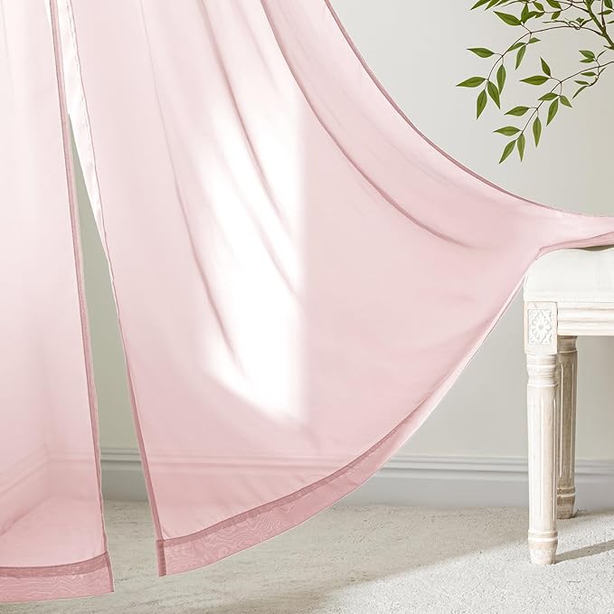 MIULEE Blush Pink Sheer Curtains 84 Inches Long, 4 Panels Set, Light Filtering Rod Pocket Voile Drapes for Living Room and Bedroom, Airy Soft Fabric Window Treatments, 42 x 84 Inches