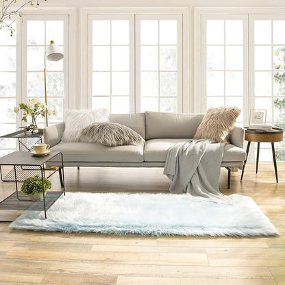 Ashler faux fur rug, Fluffy Shaggy Area Rug Ultra Soft 2.2 x 6 Feet Rectangle Fur Rug, Light Blue Fuzzy Rug Machine Washable Shag Rug, Nursery Decor Throw Rugs for Bedroom, kids room, Living Room