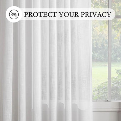 MYSKY HOME White Curtains 84 Inch Length for Living Room, Semi Sheer Window Drapes for Doorways Sliding Glass Door Cotton Blend Soft Touch Light Filtering 1 Panel, 100" Wide per Panel, White