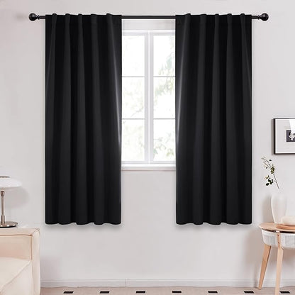 Deconovo Blackout Curtains, Thermal Insulated, W42 x L72 2 Panels, Back Tab, Machine Washable, Room-Darkening Drapes for Bedroom/Living Room Black
