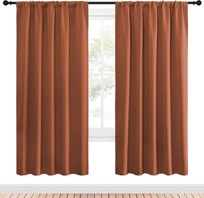 NICETOWN Blackout Curtains and Drapes - Thermal Insulated Solid Rod Pocket Blackout Draperies/Panels (Burnt Orange, 1 Pair, 52 by 72 inches)