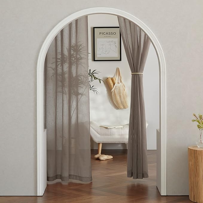 NICETOWN Sheer Linen Curtains for Windows 84 inch Length, (Burlap) Grommet Semi Balance Privacy & Light Vertical Flax Sheer Drapes for Bedroom/Living Room, W52 x L84, 2 Panels