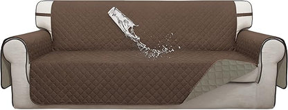 ISSUNTEX Double Protection 100% Waterproof Sofa Covers for Living Room, Reversible Couch Covers for 3 Cushion Couch Sofa, Furniture Protector Sofa Cover for Pets (X Large, Brown/Beige)