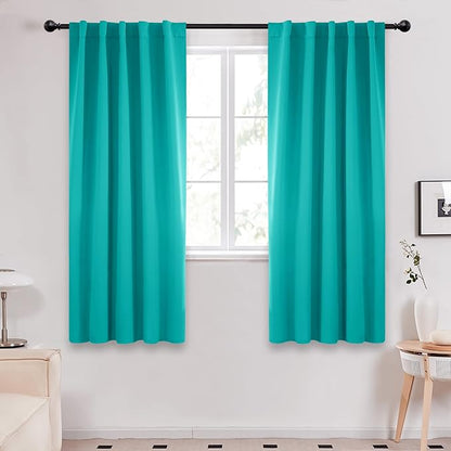 Deconovo Blackout Curtains, Thermal Insulated, W42 x L63 2 Panels, Back Tab, Machine Washable, Room-Darkening Drapes for Bedroom/Living Room Turquoise