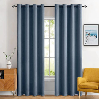 MIULEE Blackout Curtains for Bedroom Living Room Thermal Insulated Room Black Out Drapes Darkening Grommet Top Solid Light Blocking Drapery Set of 2 Window Panels 52 x 72 Inches Stone Blue