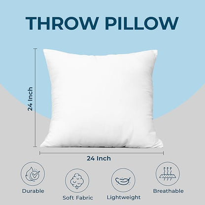 Utopia Bedding Throw Pillows (Set of 4, White) – 24 x 24 Inches Down Alternative Pillows for Bed, Sofa, and Couch - Fluffy Decorative Stuffer Pillow for Indoors & Outdoors
