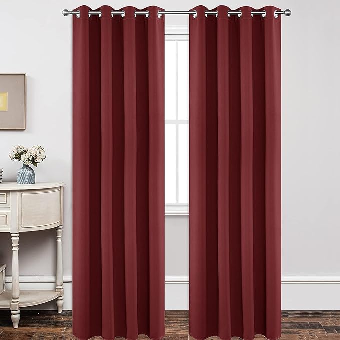 Joydeco Blackout Curtains 120 inches Long 2 Panels Set, Thermal Insulated Long Curtains 2 Burg, Room Darkening Grommet Drapes for Bedroom Living Room Windows(W52 x L120 Inch, Burgundy Red)