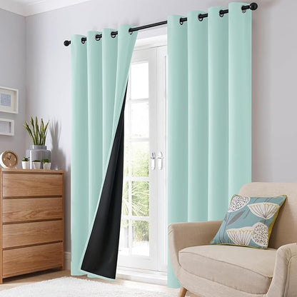 SimpleHome 100% Blackout Curtains for Bedroom,Thermal Insulated Aqua Grommet Window Drapes Room Darkening Curtains for Living Room with Black Back,52 x 72 Inch,2 Panels