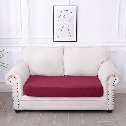 hyha Waterproof Couch Cushion Covers for Pets, Non Slip Sofa Seat Cover for Dogs Washable, Soft Thick Stretch Jacquard Fabric, Sofa Slipcovers with Elastic Bottom (1 Piece for Medium, Wine Red)