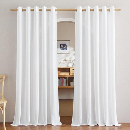 NICETOWN Linen 78 inch Curtains for Kitchen Window, Grommet Thick Flax Linen White Small Window Treatments Privacy Assured with Light Filtering for Cafe/Kids Room, W68 x L78, 2 Panels