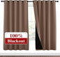 NICETOWN Living Room Completely Shaded Draperies, Privacy Protection & Noise Reducing Ring Top Drapes, Black Lined Insulated Window Treatment Curtain Panels(Cappuccino, 2 Pieces, W70 x L72)