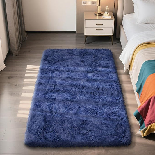 Shag Area Rug for Bedroom 3x5,Blue Fluffy Area Rugs for Living Room,Soft Fuzzy Rug Non-Shedding Indoor Plush Carpet for Kids Bedroom Nursery Dorm Home Decor