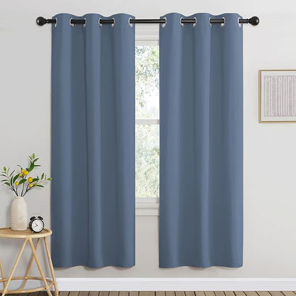 NICETOWN Stone Blue Blackout Curtains for Living Room, Window Treatment Thermal Insulated Room Darkening Grommet Drapes Sound Dampening for Bedroom, 2 Panels, W37 x L72