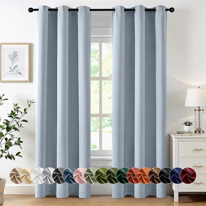 MIULEE Light Blue Blackout Curtains for Bedroom Living Room 84 Inches Long 2 Panels, Thermal Insulated Room Darkening Drapes Solid Grommet Noise Reduction Light Blocking Window Treatments 40x84 Inch