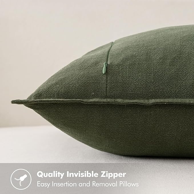 MIULEE Decorative Linen Pillow Covers 20x20 Inch Dark Olive Green Boho Farmhouse Neutral Spring Couch Throw Pillows for Bed Pack of 2 Accent Modern Pillowcase Sofa Livingroom Home Decor