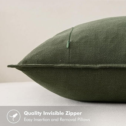 MIULEE Decorative Linen Euro Sham Pillow Covers 28x28 Inch Dark Olive Green Boho Farmhouse Neutral Spring Couch Throw Pillows for Bed Pack of 2 Accent Modern Pillowcase Sofa Livingroom Home Decor