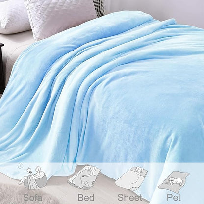 Exclusivo Mezcla Fleece Blanket Twin Size for Bed, Super Soft and Warm, All Season, Cozy, Plush, Lightweight, 60x80 Inches Ice Blue
