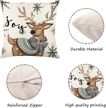 ONFAON Christmas Decorations - Christmas Pillow Covers 18x18 Set of 4, Holiday Christmas Decor Home Sofa Couch Cushion Indoor Decorations