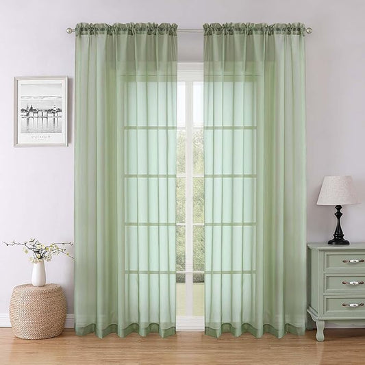 Lecloud Sage Green Sheer Curtains 84 Inches Long 2 Panels Set, Solid Airy Voile Sheer Curtain Drapes, Elegant Light Filtering Window Treatments for Living Room Bedroom, Dual Rod Pocket, 59" W x 84" L