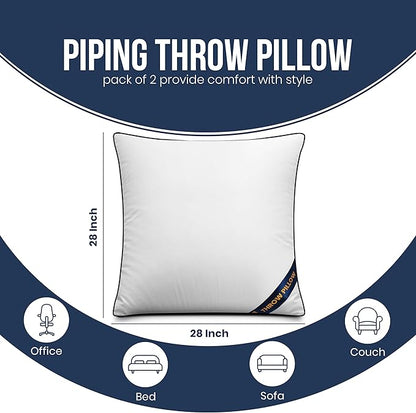 Utopia Bedding Throw Pillow Inserts (Pack of 2, White), 28 x 28 Inches Decorative Indoor Pillows for Sofa, Bed, Couch, Cushion Sham Stuffer