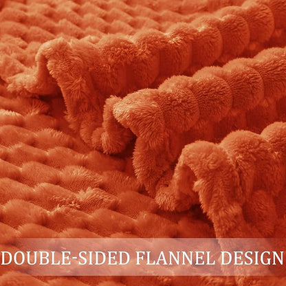 Exclusivo Mezcla Fleece King Blanket for Bed, Extra Large Fuzzy Burnt Orange Bed Blankets, Soft Cozy Plush Sofa Throws for All Seasons, 90x104 Inches