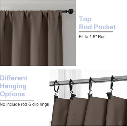 Simplebrand Ava Brown Blackout Curtains for Bedroom, 72 Inch Length, 2 Panels Set, Privacy Thermal Insulated Rod Pocket Window Curtains, W40 x L72 Inch