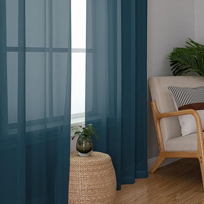 Chyhomenyc Stone Blue Sheer Curtains 45 Inch Long 2 Panels, Light Filtering Rod Pocket Voile Short Curtains Drapes for Living Room Bedroom Small Windows, 42Wx45L Inches