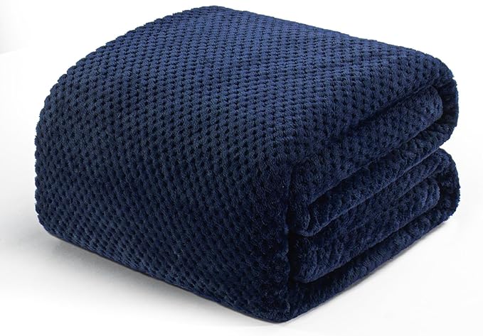 Exclusivo Mezcla Fleece Bed Blanket Twin Size, Super Soft and Warm Blankets for Couch, Sofa and Bed Waffle Textured, Cozy, Fuzzy and Lightweight (Navy Blue, 60x80 inches)