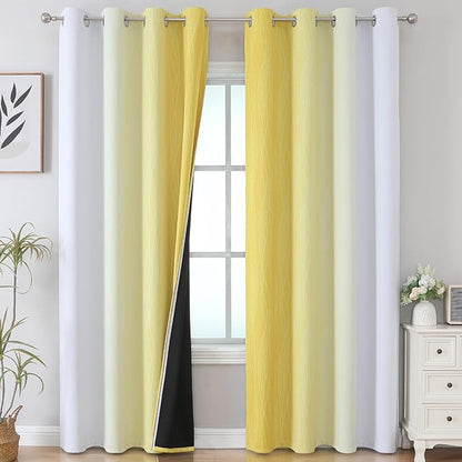 Estelar Textiler Yellow and Grayish White Blackout Curtains 108 Inches Long, Thermal Insulated Drapes for Bedroom, Full Light Blocking Energy Saving Long Curtains for Living Room, 52Wx108L, 2 Panels