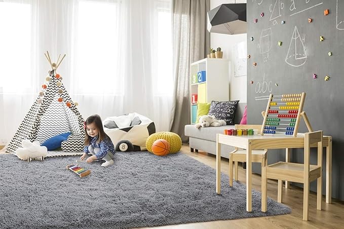 TWINNIS Super Soft Shaggy Rugs Fluffy Carpets, 7x10 Feet, Indoor Modern Plush Area Rugs for Living Room Bedroom Kids Room Nursery Home Decor, Upgrade Anti-Skid Rectangular Fuzzy Rug, Grey