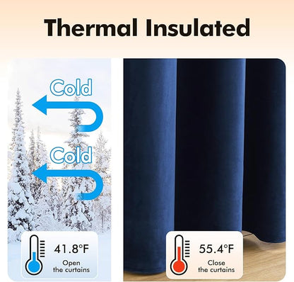 MIULEE 2 Panels Blackout Velvet Curtains Solid Soft Grommet Royal Blue Curtains Thermal Insulated Soundproof Room Darkening Curtains/Drapes/Panels for Living Room Bedroom 52 x 72 Inch