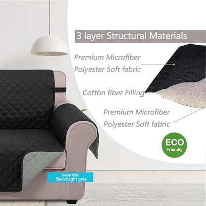 U-NICE HOME Recliner Chair Covers Reversible Chair Cover Pet Covers for Dogs with Elastic Straps Water Resistant Diamond Quilted (28''Recliner Oversized, Black/Grey)