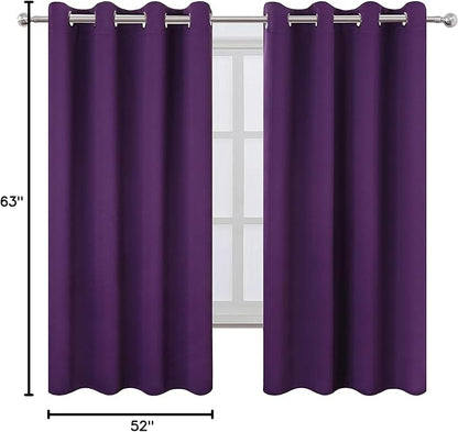 LEMOMO Blackout Curtains 52 x 63 inch/Purple Curtains Set of 2 Panels/Thermal Insulated Room Darkening Bedroom Curtains