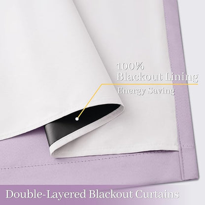 Yakamok 100% Blackout Curtain Panels 84 inches Cold and Light Blocking Drapes for Nursery, 2 Thick Layers Thermal Insulated Draperies (2 Pieces, 40 Wide Each Panel, Lilac Front with White Backing)