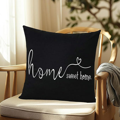 MFGNEH Home Sweet Home Quotes Farmhouse Pillow Covers 18x18 Inch,Farmhouse Decorative Lumbar Throw Pillow Case Cushion Cover,Housewarming Gift,Black