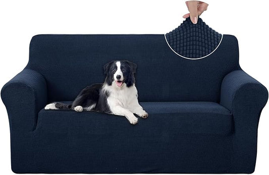 U-NICE HOME Oversized Stretch Loveseat Couch Cover Sofa Covers Washable Sofa Slipcover Furniture Protector for 2 Cushion Couch Sofa Pet Friendly, Navy