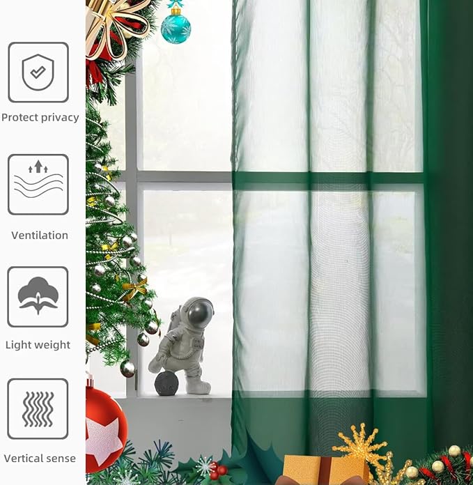 youleyar Solid Sheer Rod Pocket Curtain Voile Draperies 4 Panels White Beige Black Grey Ivory 52 Inch Width 90 Inch Long 1 Pair for Kitchen Bedroom Children Living Room Yard(Foliage Green,52 Wｘ90 L)