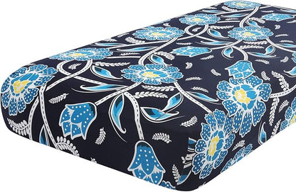hyha Printed Couch Cushion Covers, Floral Sofa Covers Washable for 3 Cushion Couch, Stretch Pattern Outdoor Cushion Covers for Patio Furniture with Elastic Bottom(Large, Bluebell)