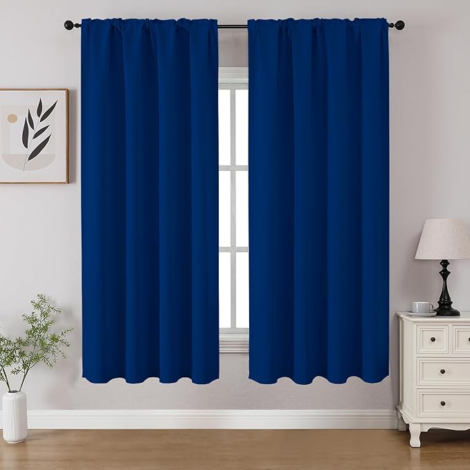 CUCRAF Royal Blue Blackout Curtains 54 inch Length 2 Panels Set, Rod Pocket Room Darkening Drapes for Bedroom Living Room, Insulated Thermal Light Blocking Window Curtain (W52 x L54 Inch)