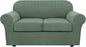 H.VERSAILTEX 3 Piece Stretch Sofa Covers for 2 Cushion Loveseat Couch Covers for Living Room Sofa Slipcovers (Base Cover Plus 2 Seat Cushion Covers) Thicker Jacquard Fabric(Medium, Loden Frost)