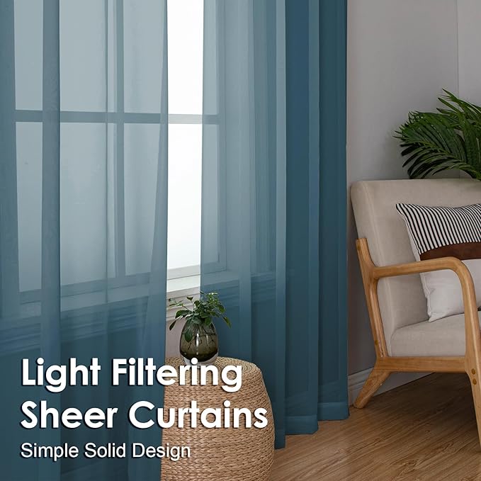 OVZME 2 Pieces Dusty Blue Sheer Curtains 84 inches Long-Lightweight Soft Window Treatment Panels for Master Room/Living Room, 2 Panels=84" W, Each W42 x L84
