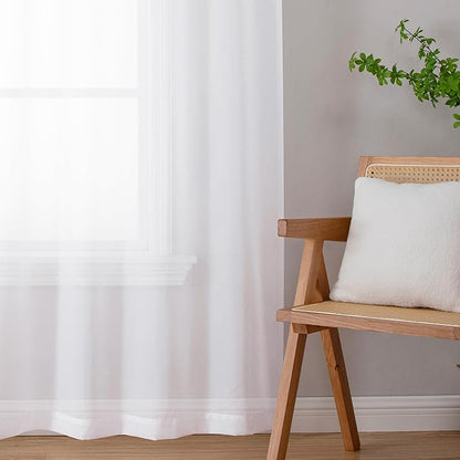 Chyhomenyc Sheer White Curtains 90 inches Long 2 Panels, Light Filtering Soft Airy Solid Elegant Voile Window Treatment Drapes for Bedroom Living Room Wedding Party Decor, 42 Wx90 L Inches