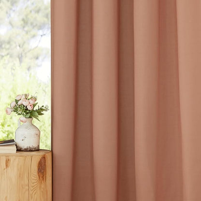 NICETOWN Rustic Linen 96 inch Long Curtains for Living Room, Grommet Privacy Added Thick Linen Weave with Light Filter Window Curtains & Drapes for Bedroom, Terracotta, W42 x L96, 2 Panels
